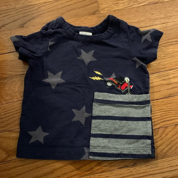 Hanna Andersson Blue Tee Shirt with Stars and Motorcycle Size 12-18 Months - Picture 1 of 4